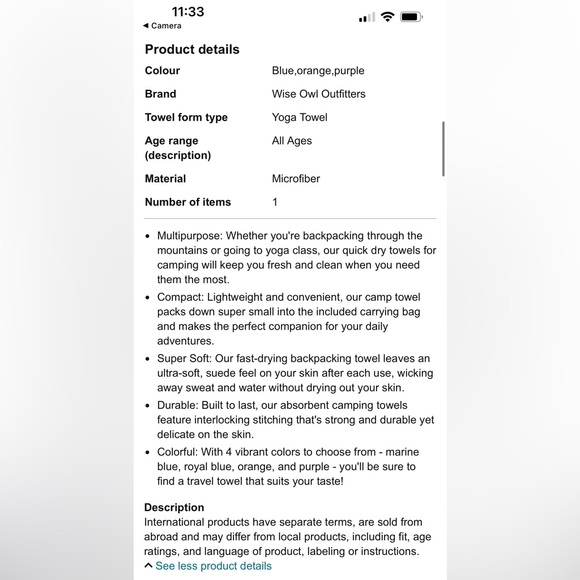 Wise Owl Outfitters Camping Towel - Picture 2 of 9